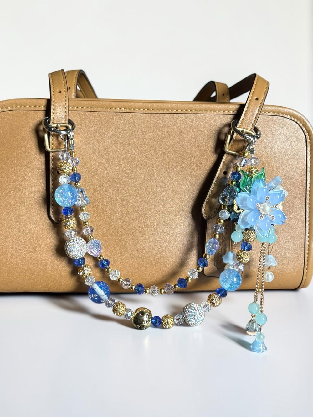 Blue Floral and Gold Bag Charm